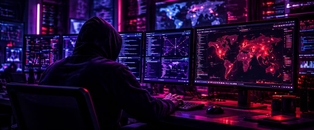 Purple Team operator mapping adversary movement across a world view