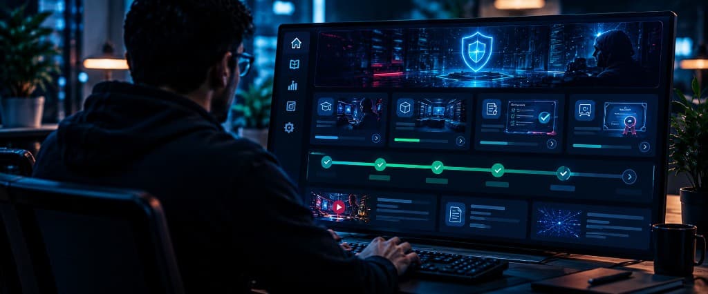 Learner following a cyber security course path on the integrated learning platform